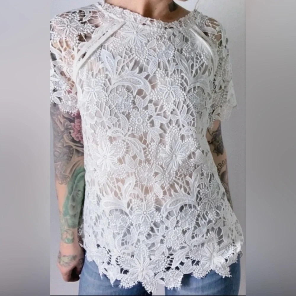 Anthropologie Guest Editor Black Crochet Lace Free Gypsy Spirit Pullover Blouse